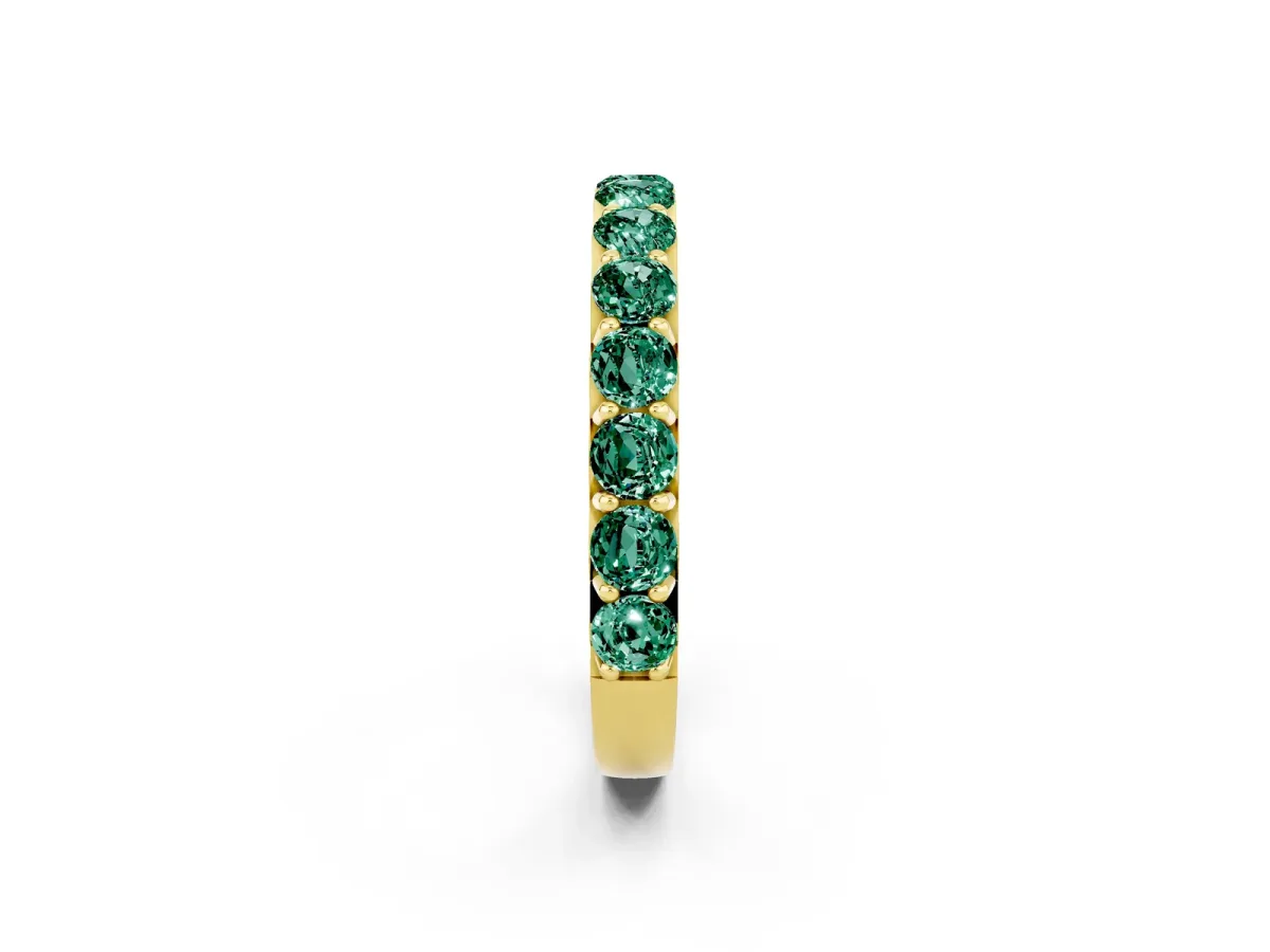 Round Green Sapphire Half Eternity Band with Classic Prong Setting Yellow gold