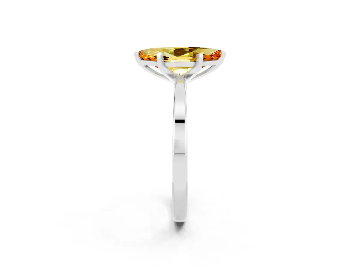 Marquise Cut Citrine Solitaire Engagement Ring with Classic Band and Four-Prong Setting Silver