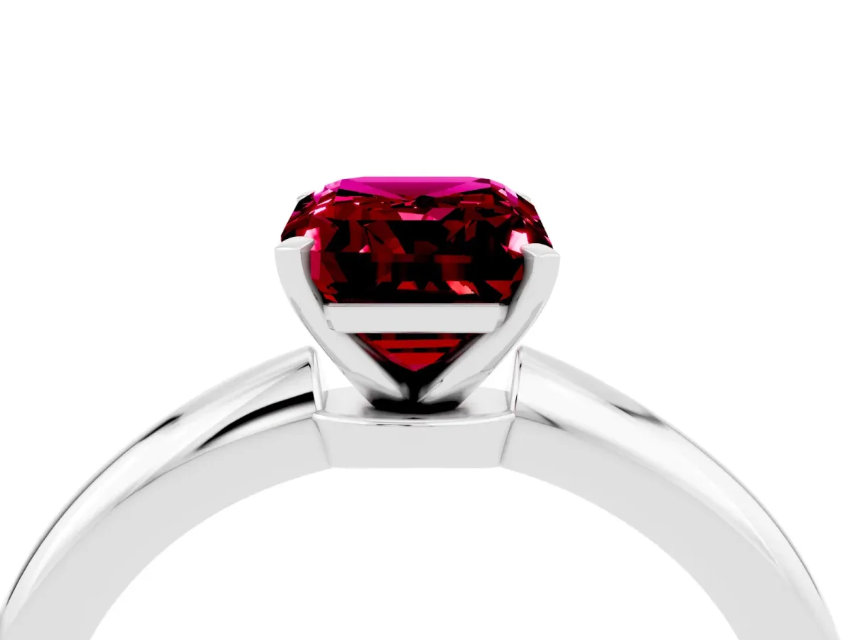 Emerald Cut Garnet Solitaire Ring with Six-Prong Setting and Classic Band White gold