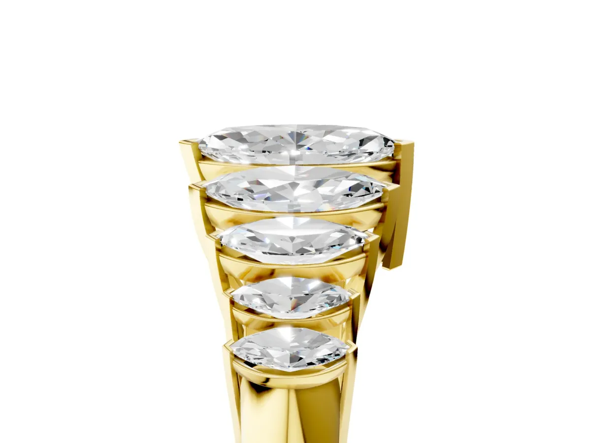 Marquise Diamond Prong Set Curved Band Yellow gold