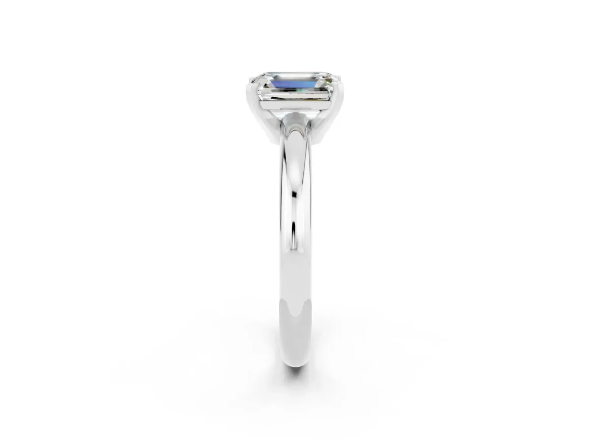 Emerald Cut Moissanite Solitaire Engagement Ring with Round Band and Four-Prong Setting Silver