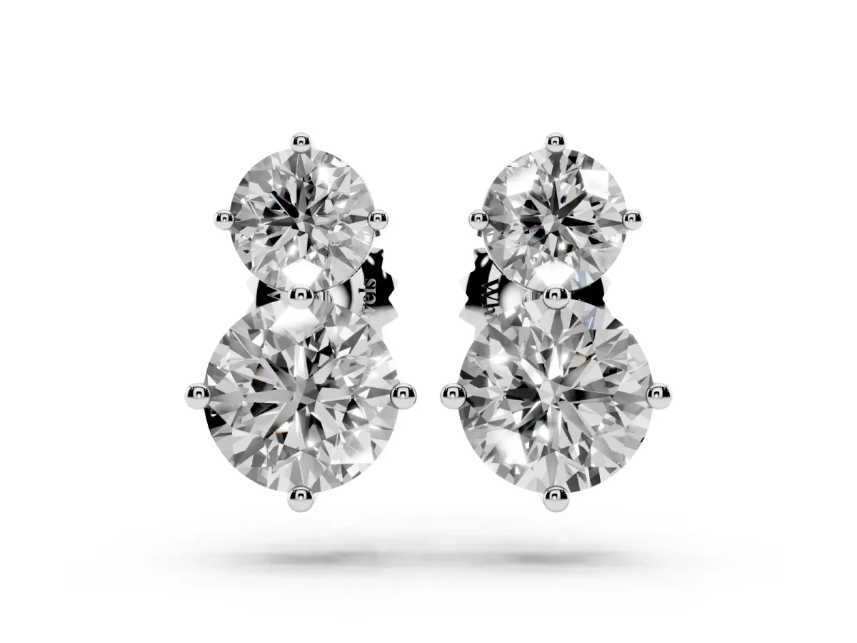 Round Cut Diamond Two Stone Stud Earrings White gold
