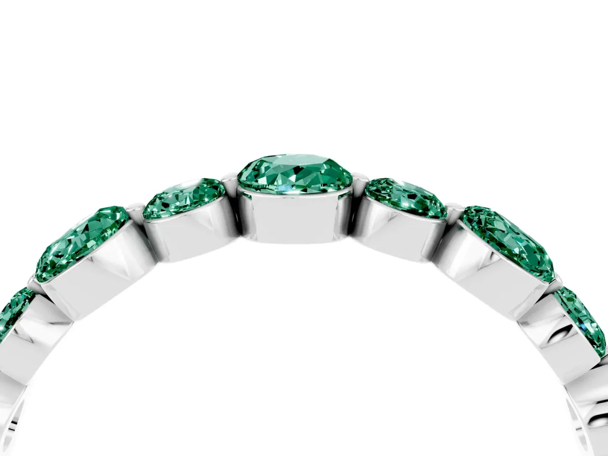Round Green Sapphire Scalloped Prong Set Eternity Band Silver