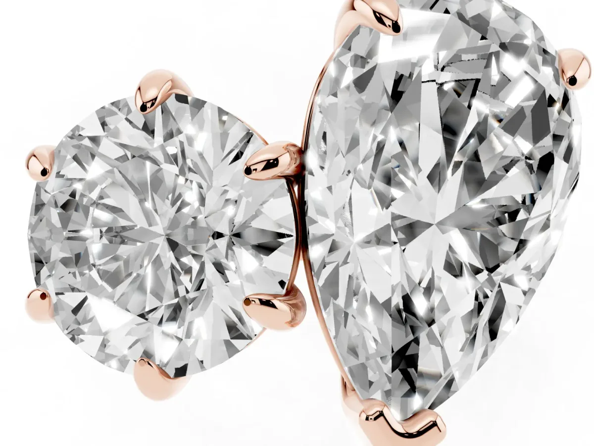 Round and Pear Toi Moi Ring with Prong Setting and Plain Band Rose gold
