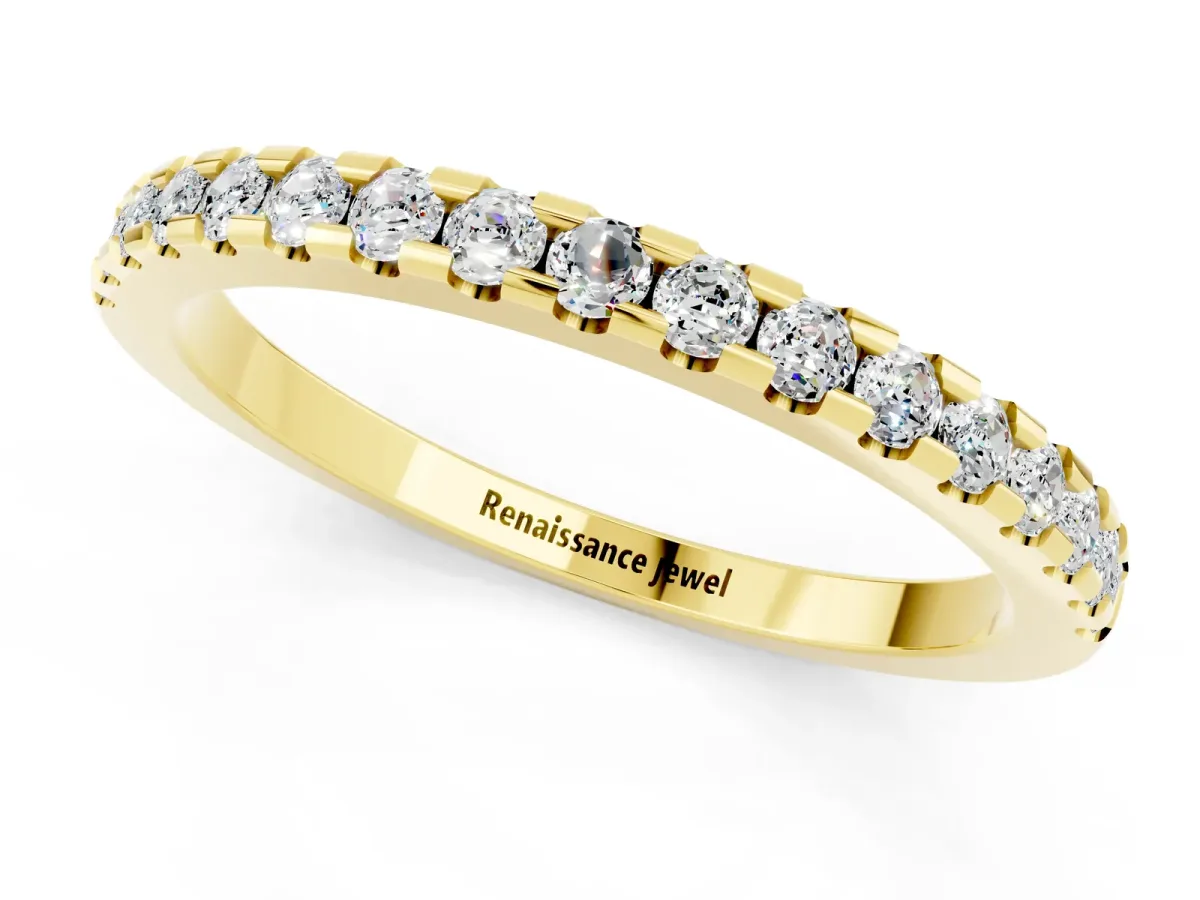 Round Moissanite Pavé Set Eternity Band with Micro Prong Setting Yellow gold