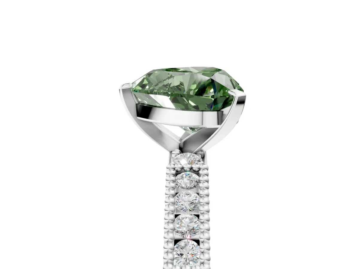 Fancy Green Heart Cut Solitaire with Pavé Band and Four-Prong Setting Silver