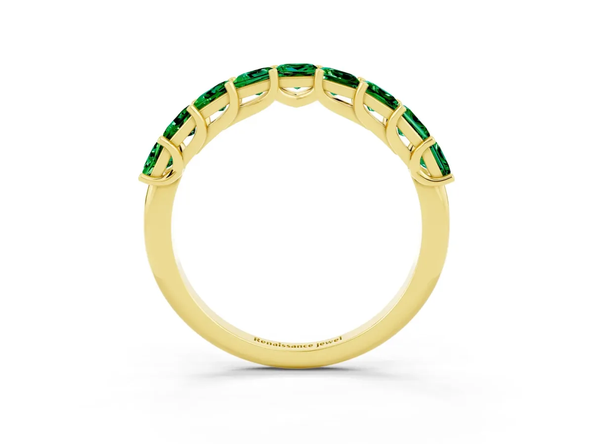 Princess Cut Emerald Channel-Set Eternity Band with Prong Setting Yellow gold