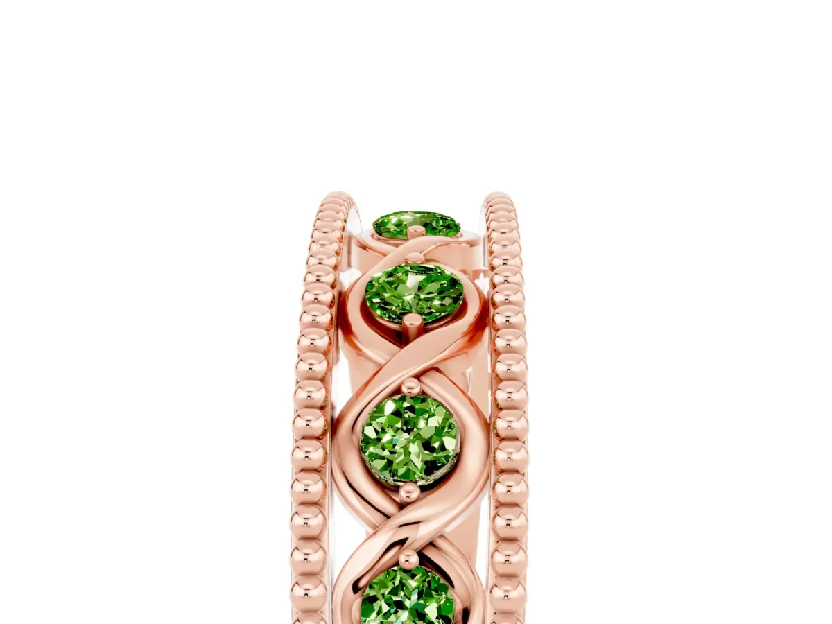 Round Peridot Twist Milgrain Band with Bezel Setting Rose gold