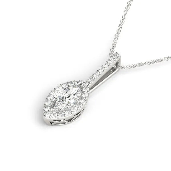 Marquise Halo Diamond Pendant with Pavé Setting Silver
