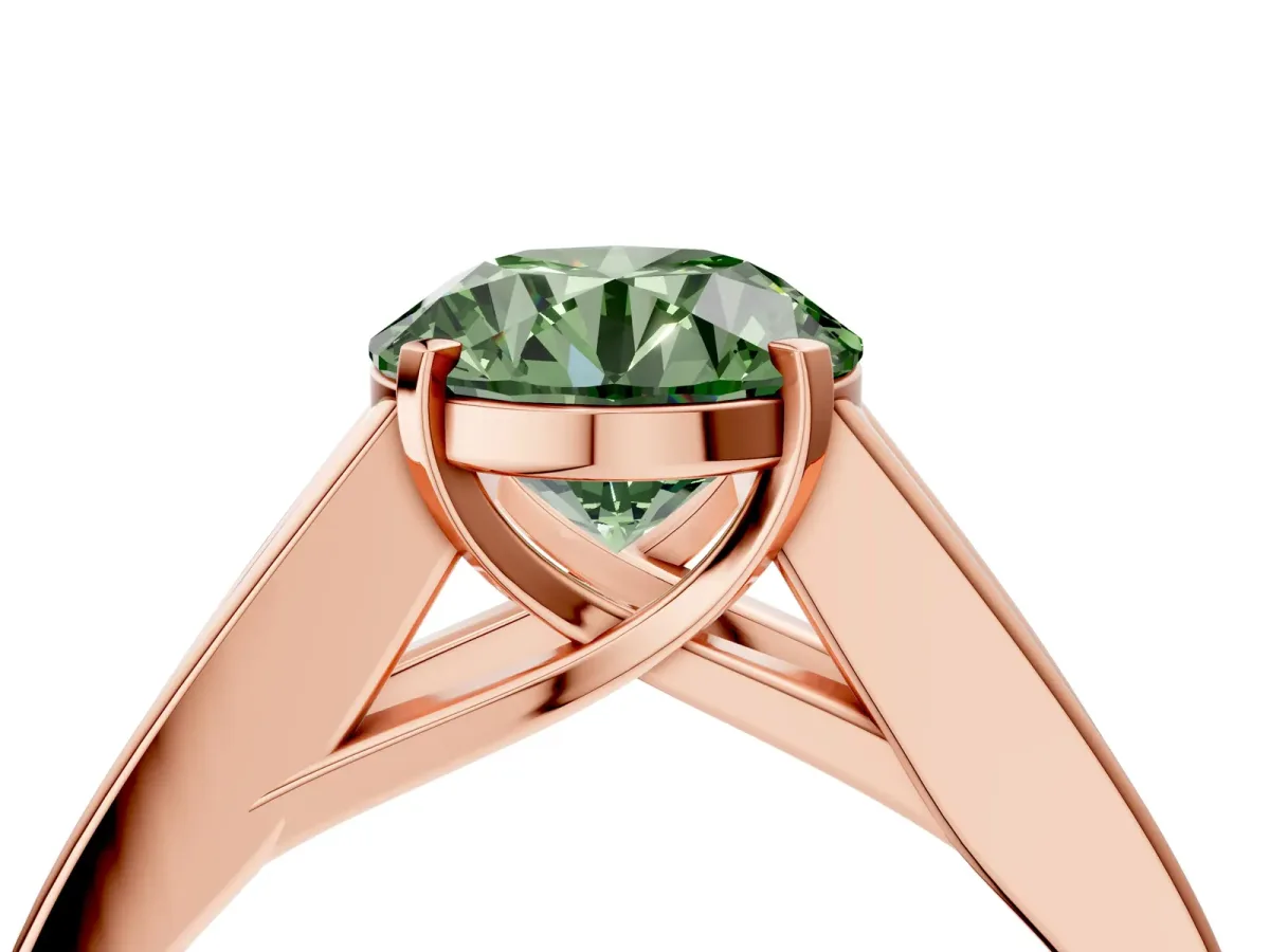 Fancy Green Round Cut Cut Channel Set Solitaire Ring with Four-Prong Setting Rose gold