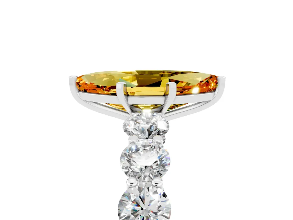 Marquise Cut Citrine Prong Setting with Side Stones on a Pave Band Silver