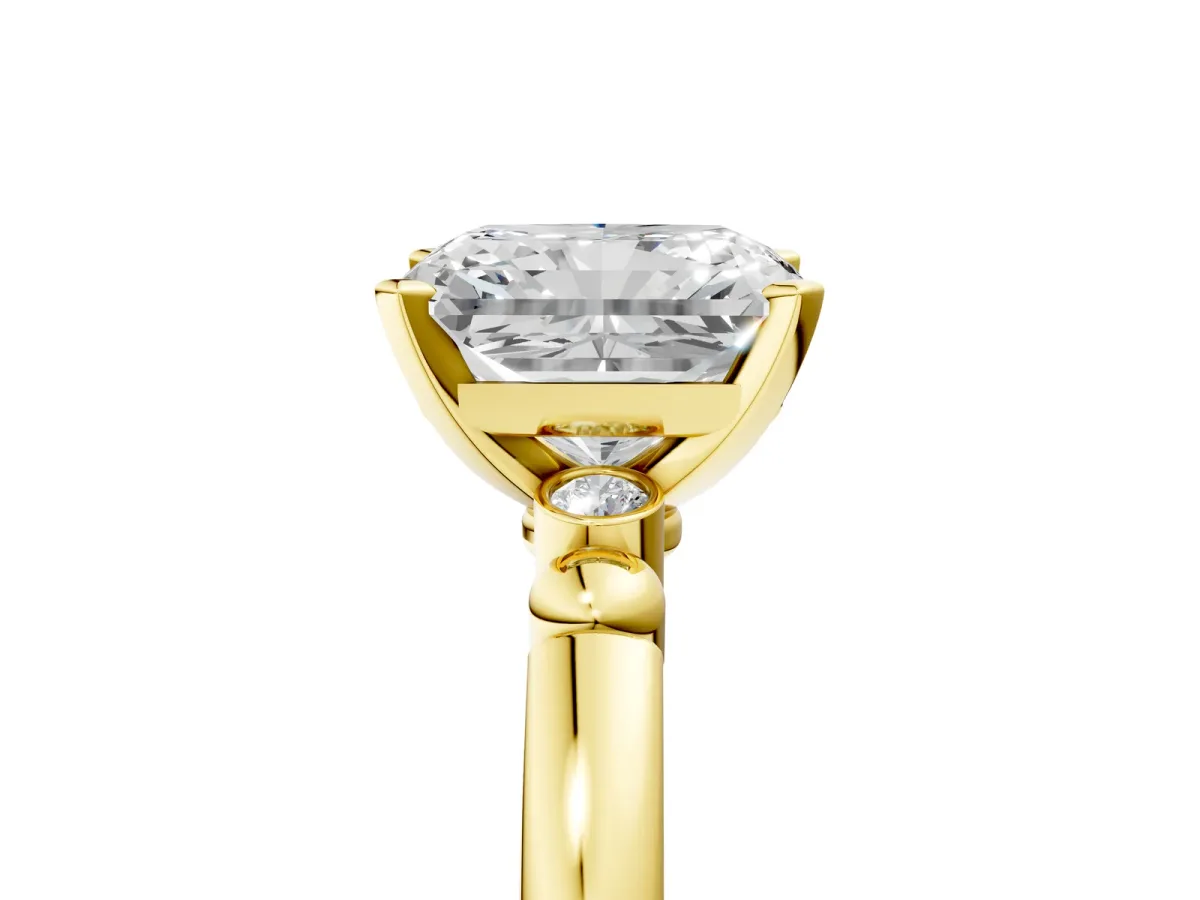 Radiant Cut Solitaire Beaded Band with Four-Prong Setting Yellow gold