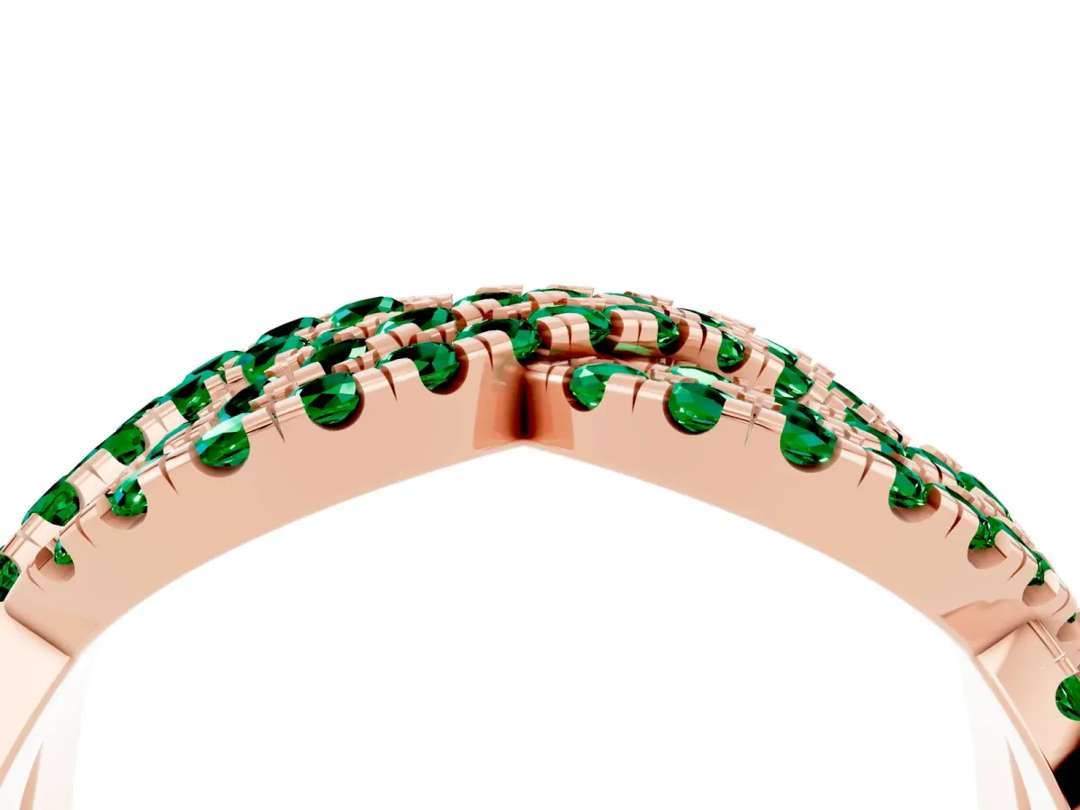Pavé Round Emerald Infinity Twist Band with Shared Prong Setting Rose gold