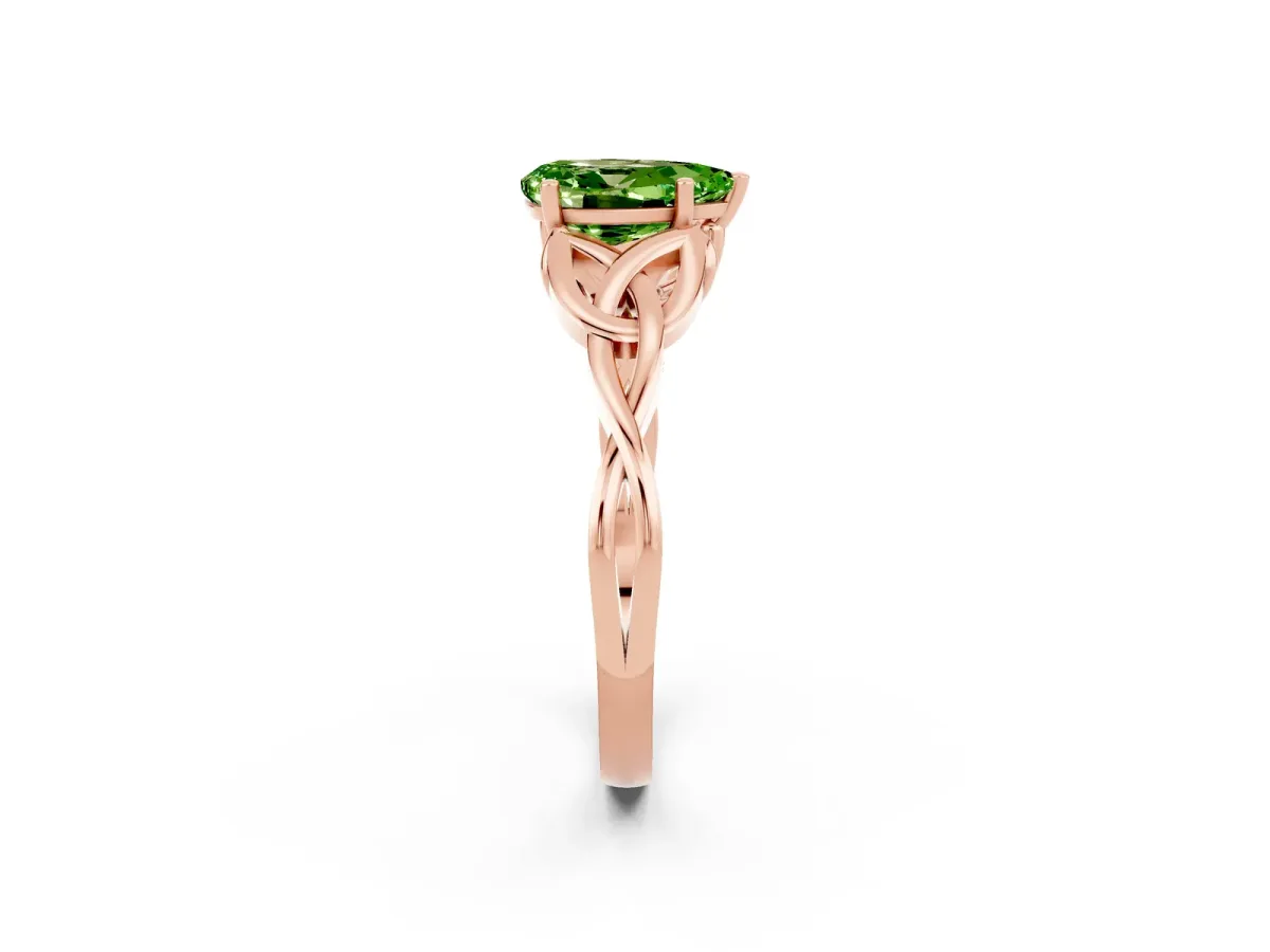 Pear Cut Peridot Solitaire Celtic Knot Ring with Four-Prong Setting Rose gold