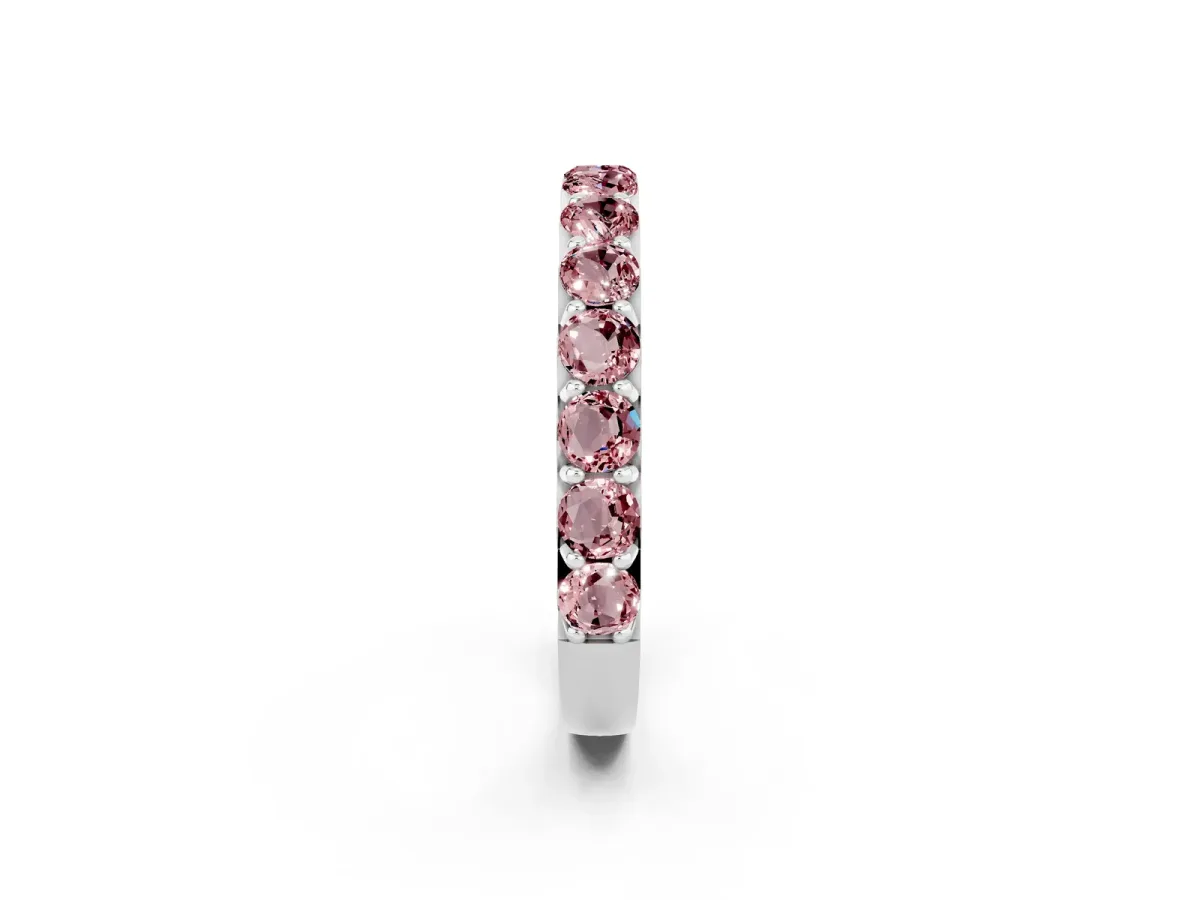 Round Morganite Half Eternity Band with Classic Prong Setting White gold