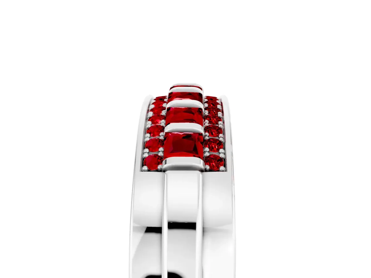 Bar-Set Princess Cut Ruby Pavé Band Platinum
