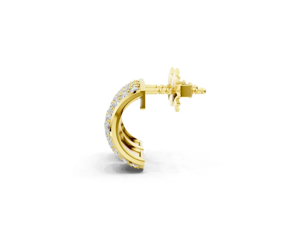 Pavé Round Diamond Huggie Earrings with Prong Setting Yellow gold