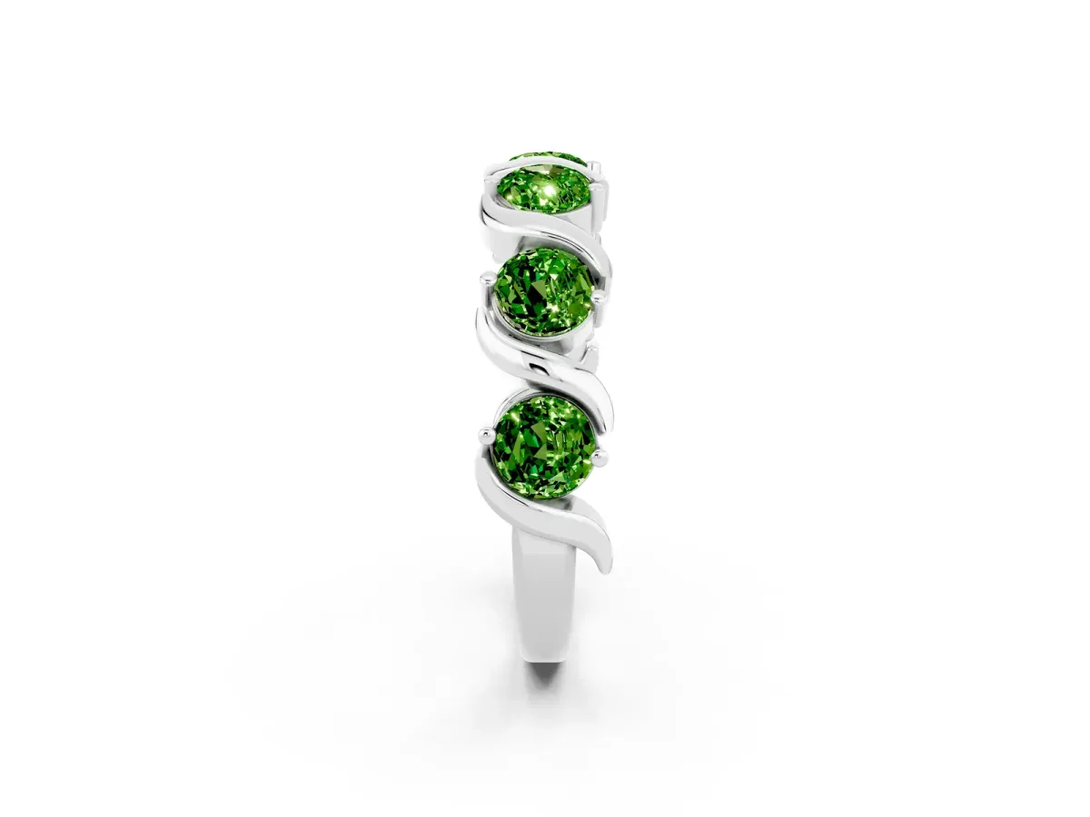 Six-Stone Round Peridot Wave Band with Shared Prong Setting White gold