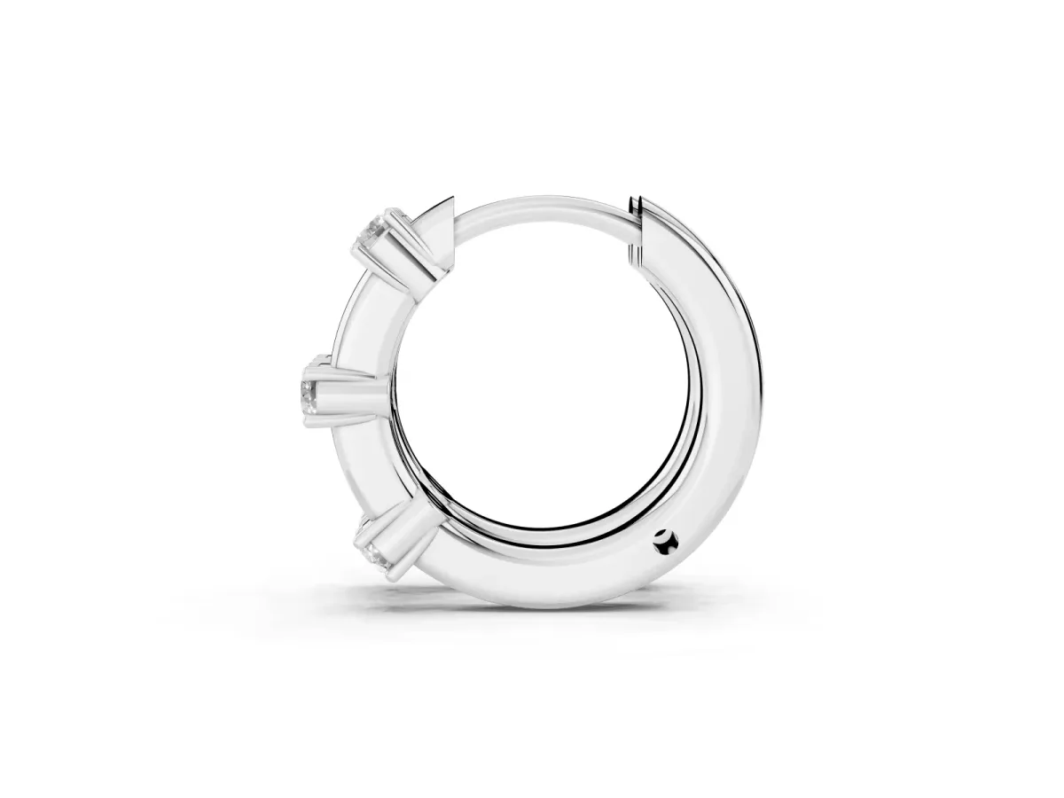 Round Diamond Station Huggie Hoop Earrings Platinum