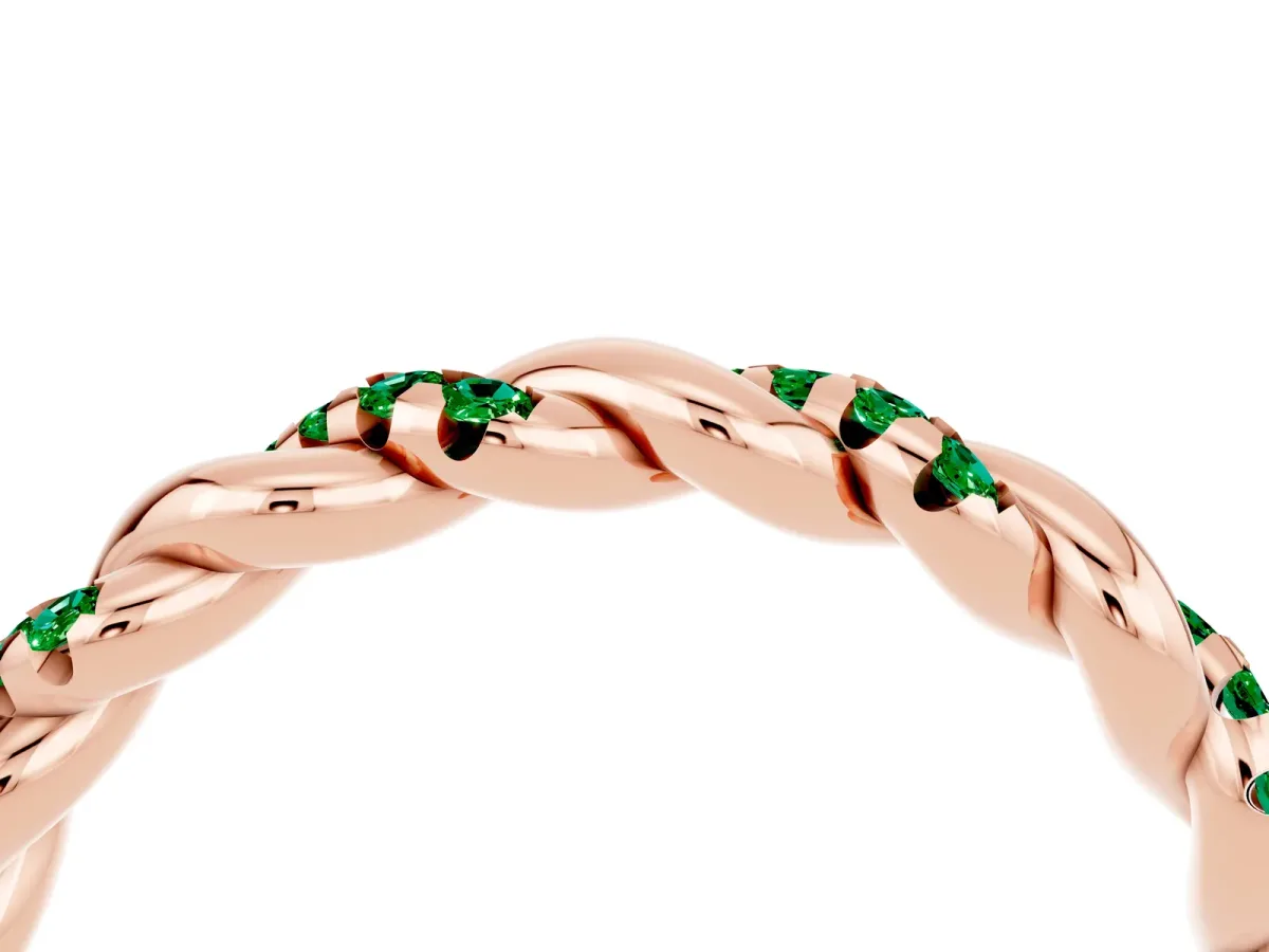 Twisted Pavé Round Emerald Eternity Band Rose gold
