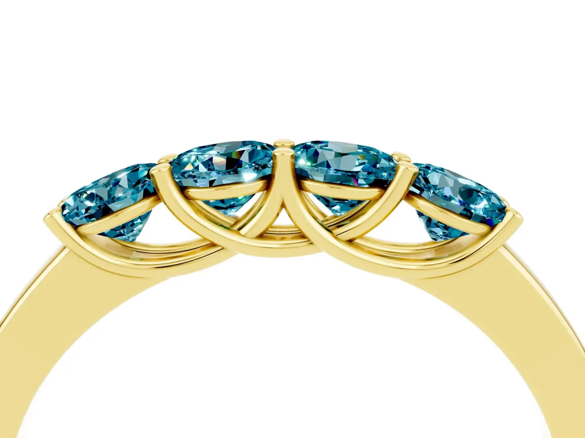 Four-Stone Round Blue Topaz Prong-Set Band Yellow gold