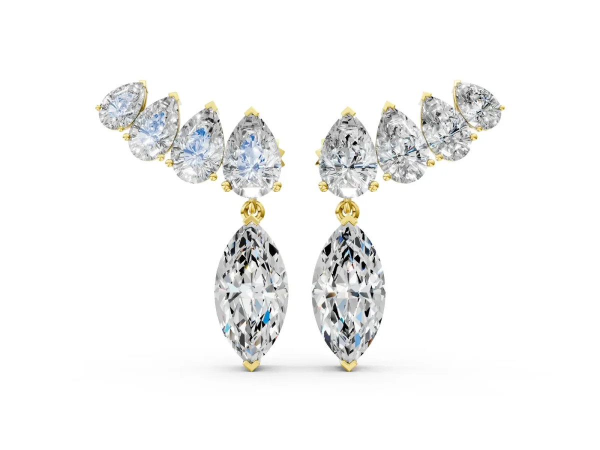 Marquise Cut Diamond Ear Climber Drop Earrings Yellow gold