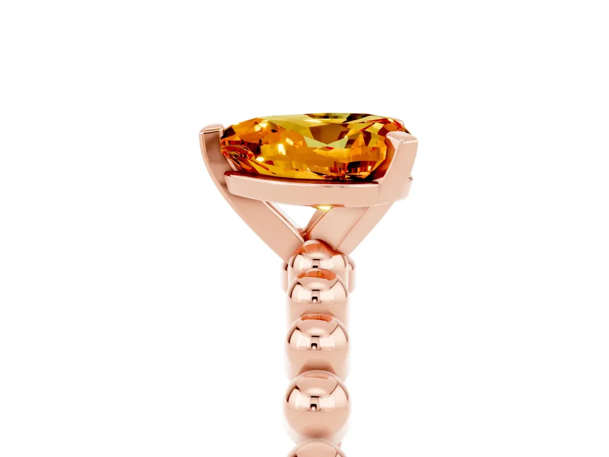 Heart Cut Citrine Solitaire Ring with Beaded Band and Prong Setting Rose gold