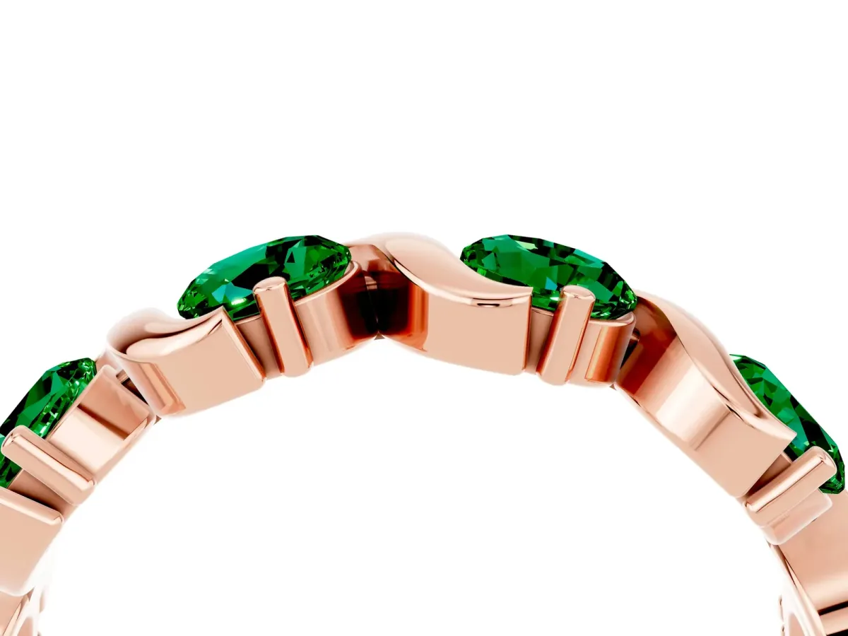 Round Emerald Half Eternity Band with Wave Prong Setting Rose gold