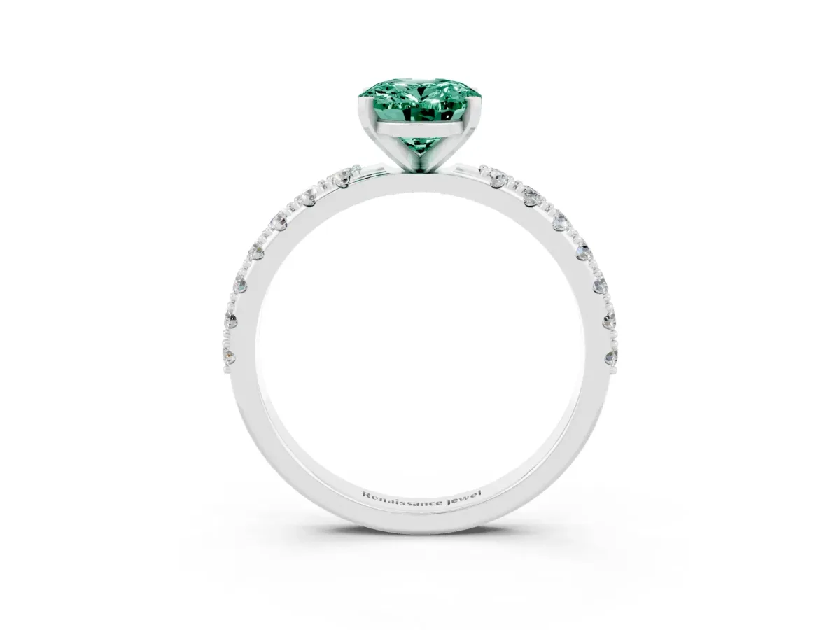 Oval Cut Green Sapphire Solitaire Pavé Band with Four-Prong Setting Silver