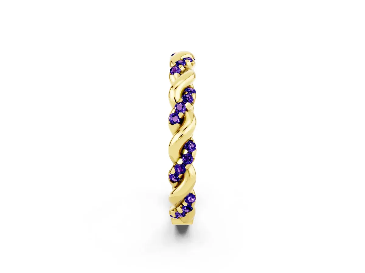 Twisted Pavé Round Tanzanite Eternity Band Yellow gold