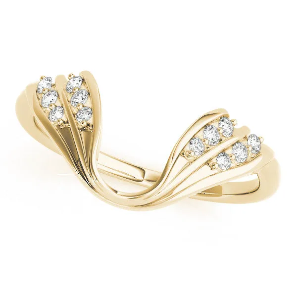 Round Diamond Wave Bypass Band with Prong Setting Yellow gold