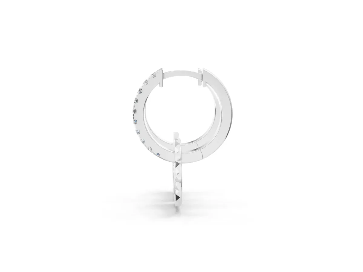 Round Diamond Heart Charm Huggie Hoop Earrings Silver