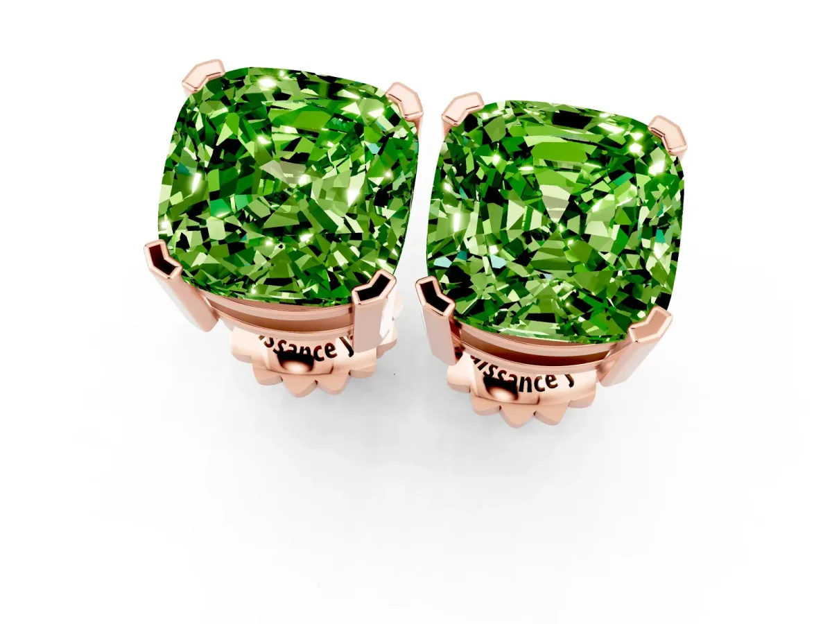 Cushion Cut Peridot Stud Earrings Rose gold