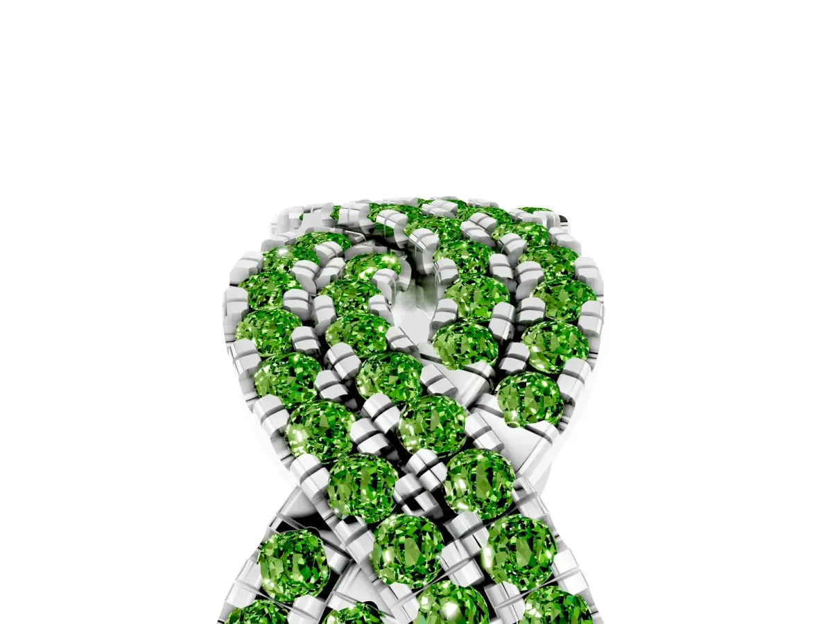 Pavé Round Peridot Infinity Twist Band with Shared Prong Setting Platinum