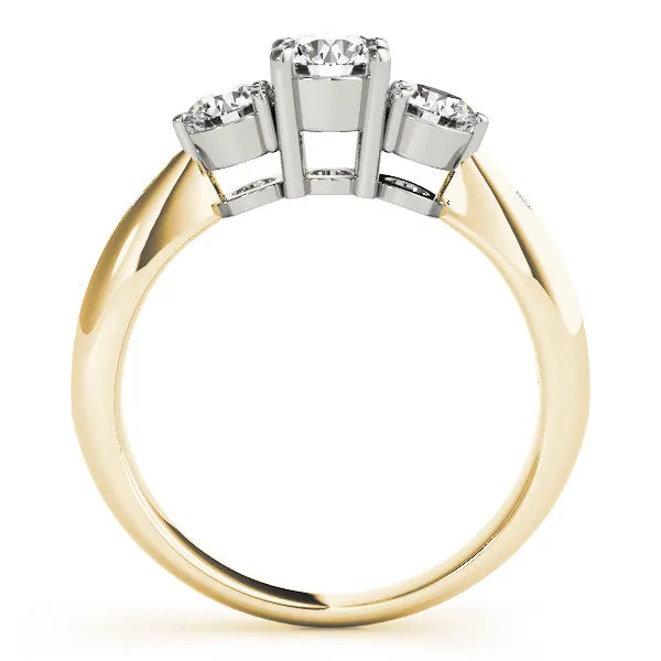Three-Stone Radiant Cut Diamond Channel Set Engagement Ring with Prong Setting Yellow gold