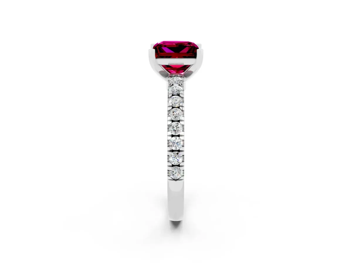 Princess Cut Solitaire Garnet with Pavé Band and Four-Prong Setting Silver