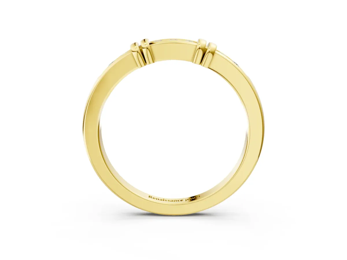 Channel Set Round Diamond Half-Eternity Band with Bar Prong Setting Yellow gold