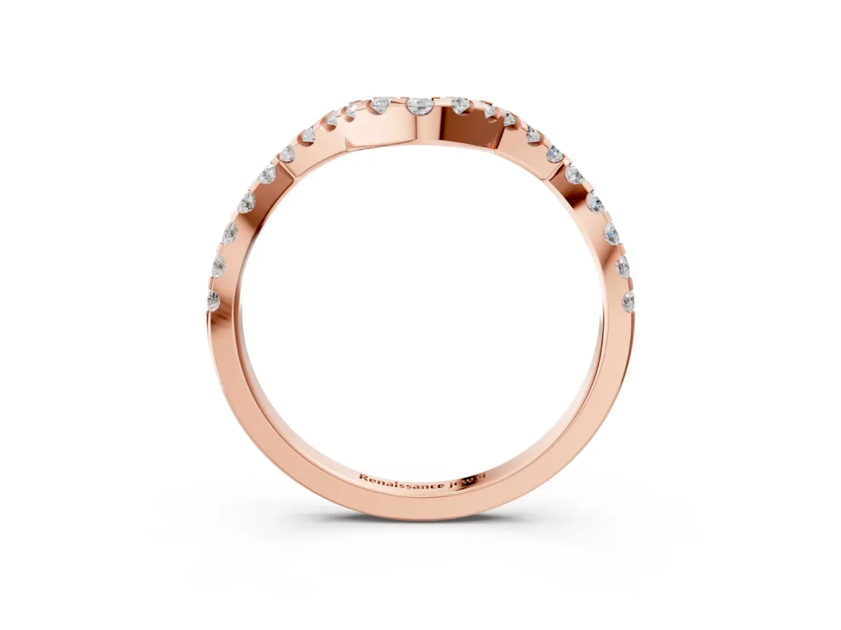 Round Diamond Pavé Chevron Wedding Band with Prong Setting Rose gold