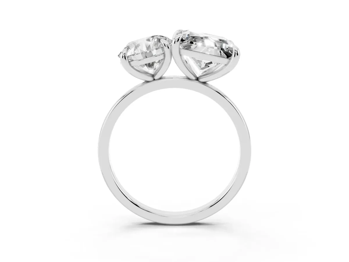 Round and Princess Toi Moi Ring with Prong Setting and Plain Band Silver
