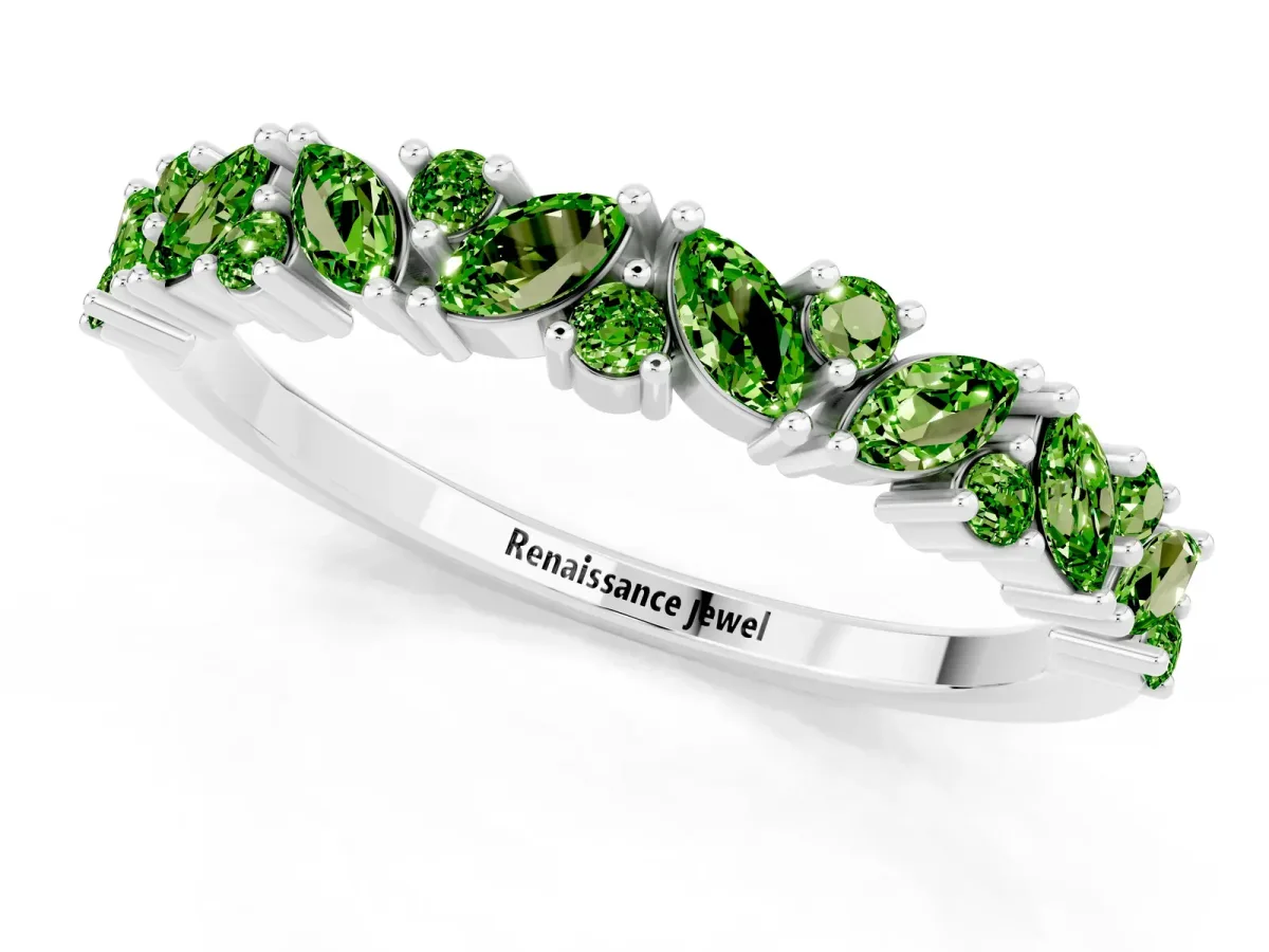 Marquise and Round Peridot Vine Eternity Band with Prong Setting Silver