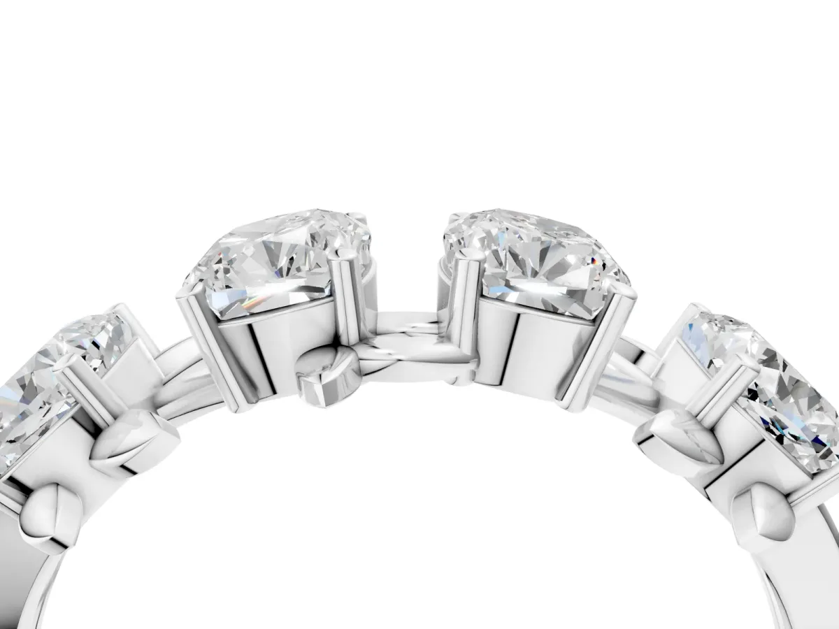 Four-Stone Elongated Cushion Diamond Band with Nature-Inspired Prong Setting Silver