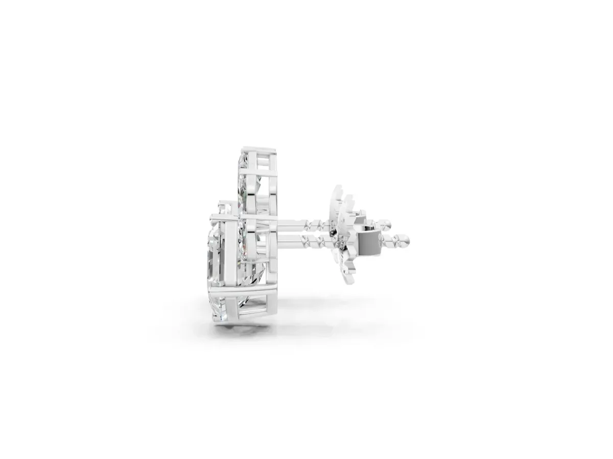Asscher and Marquise Diamond Cluster Stud Earrings White gold