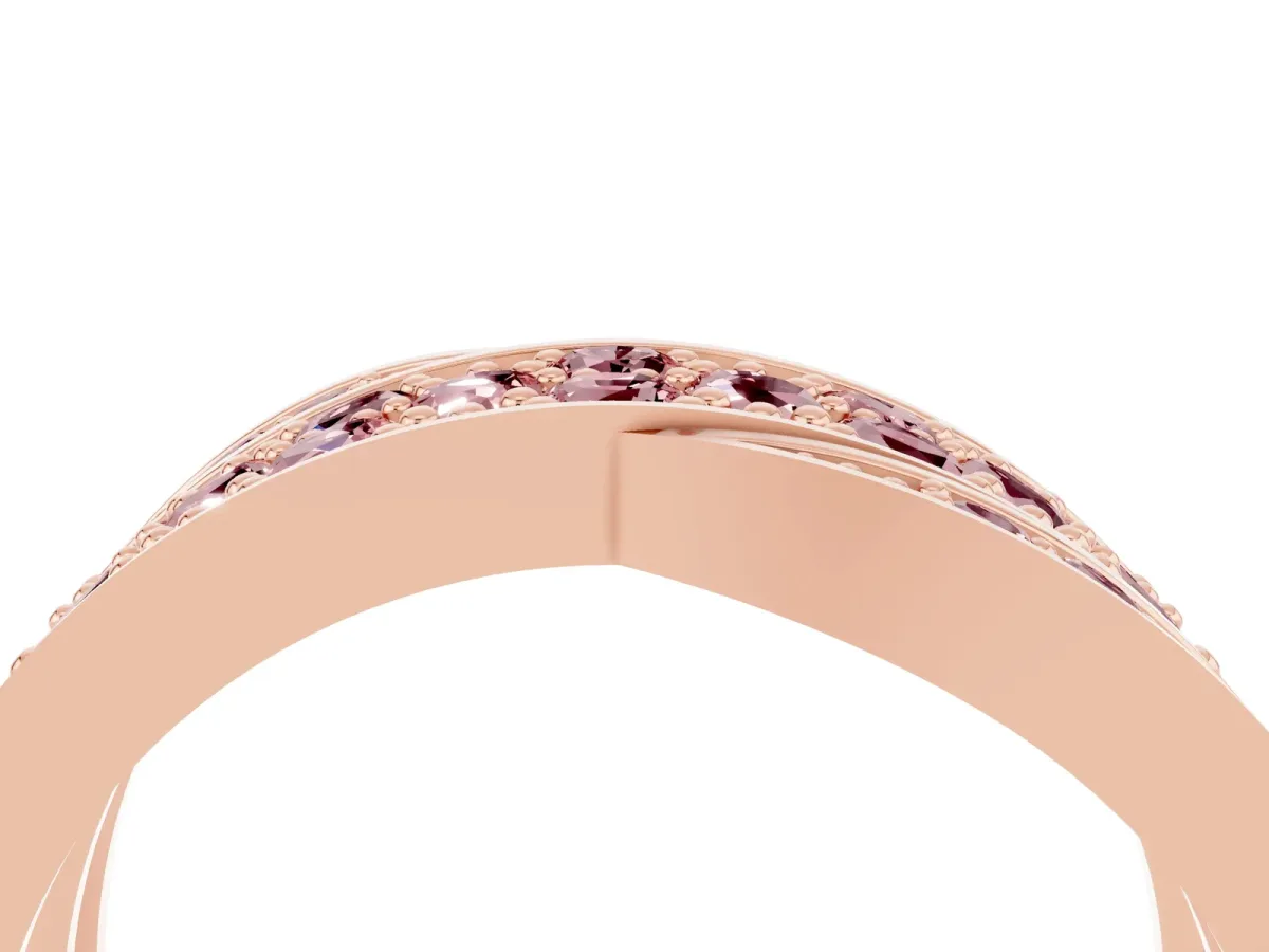 Pavé Round Morganite Crossover Band with Bead Prong Setting Rose gold