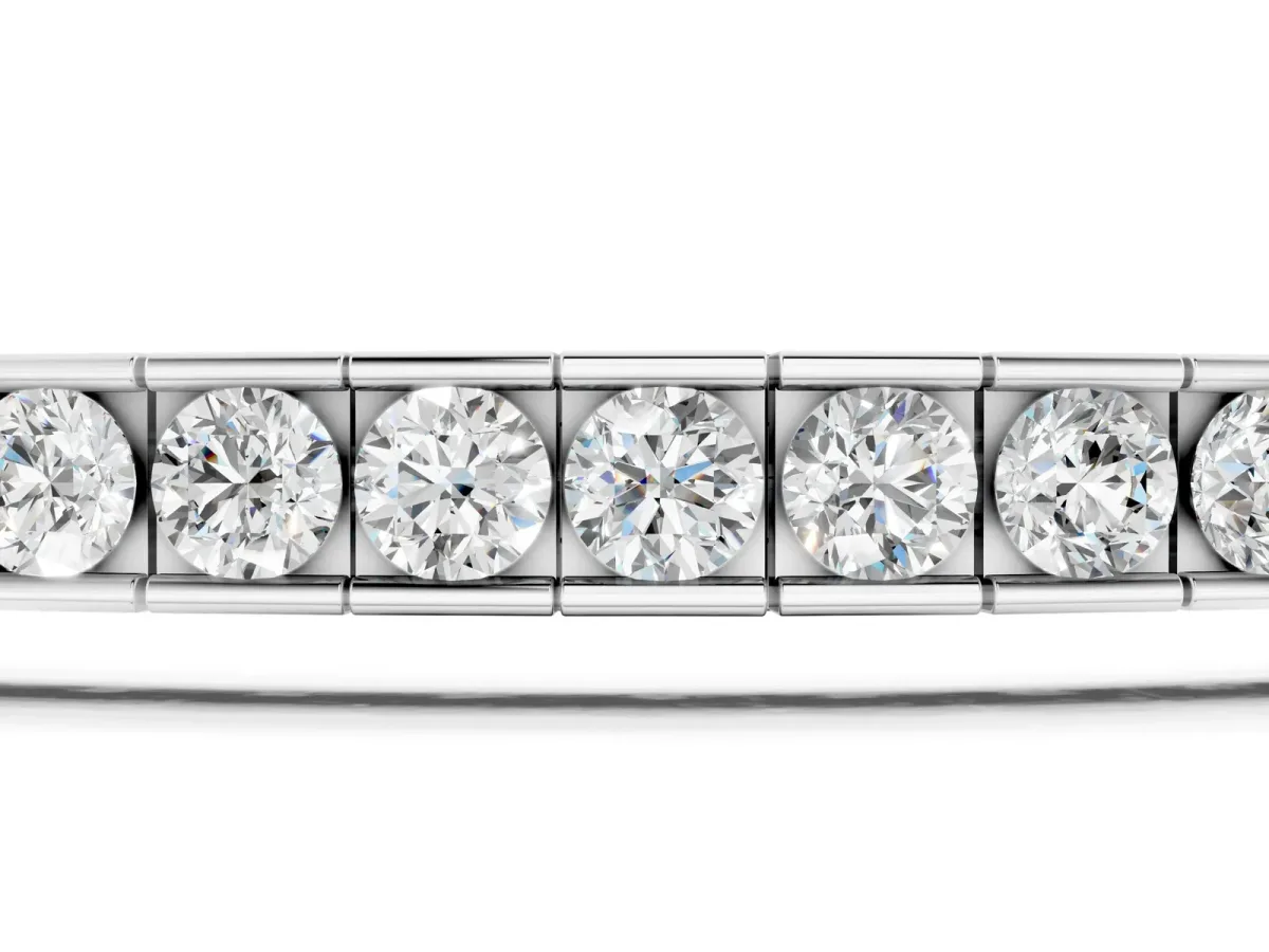 Round Diamond Channel-Set Tennis Bracelet with Box Clasp Silver