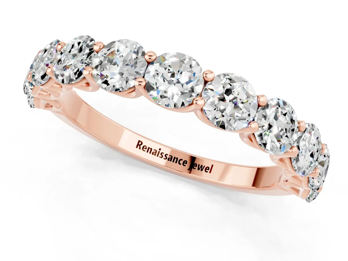 Round Moissanite Shared Prong Eternity Band Rose gold