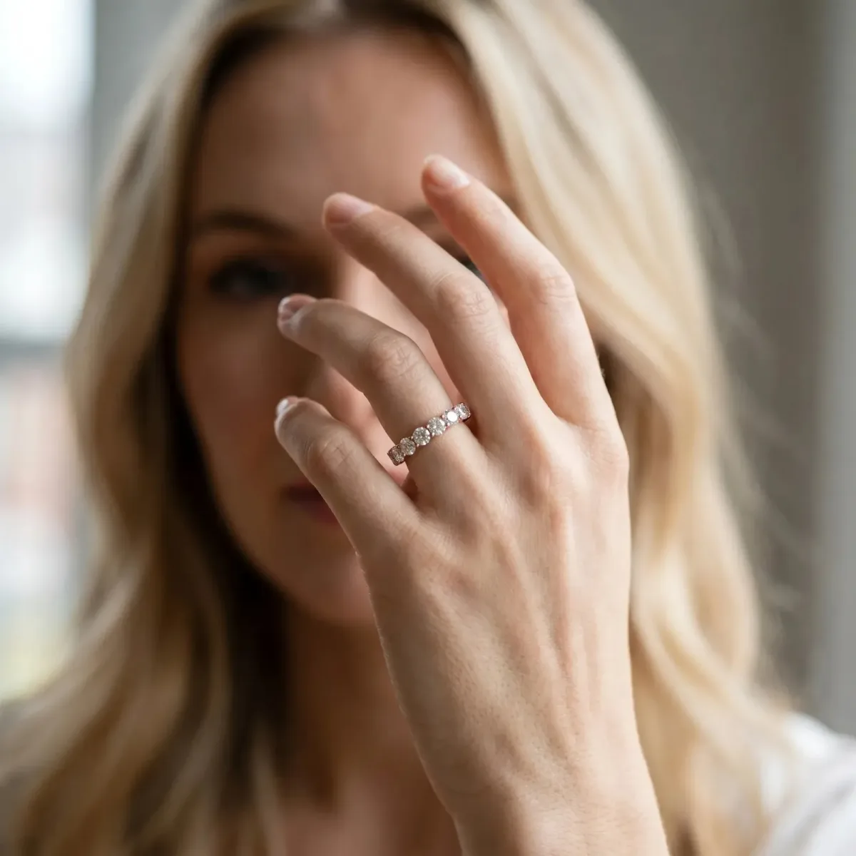 Round Diamond Half Eternity Band with Prong Setting Rose gold