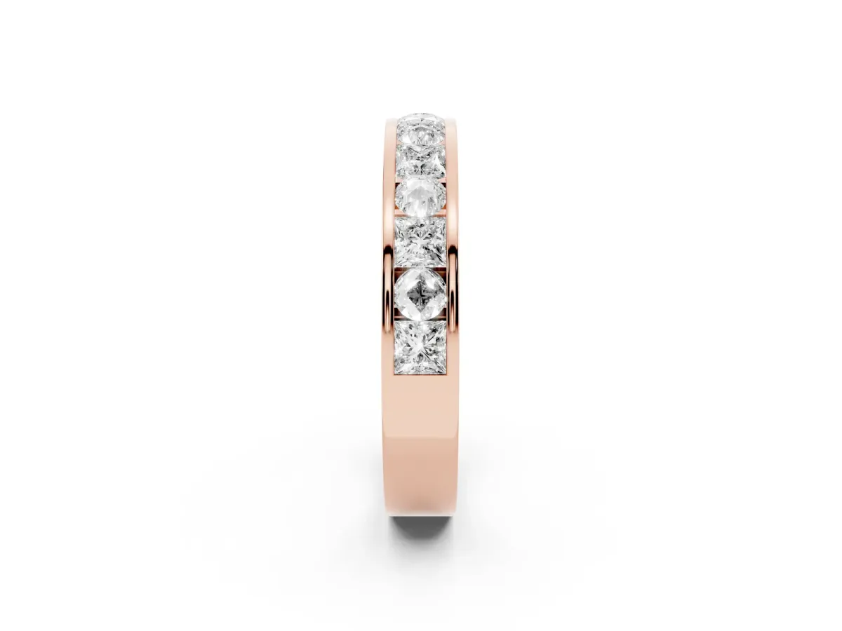 Princess Diamond Channel Set Promise Ring with Round Diamond Accents Rose gold