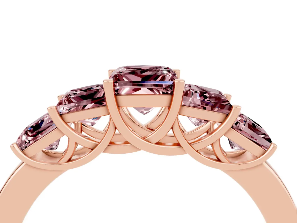 Princess Cut Five-Stone Morganite Ring with Classic Prong Setting Rose gold