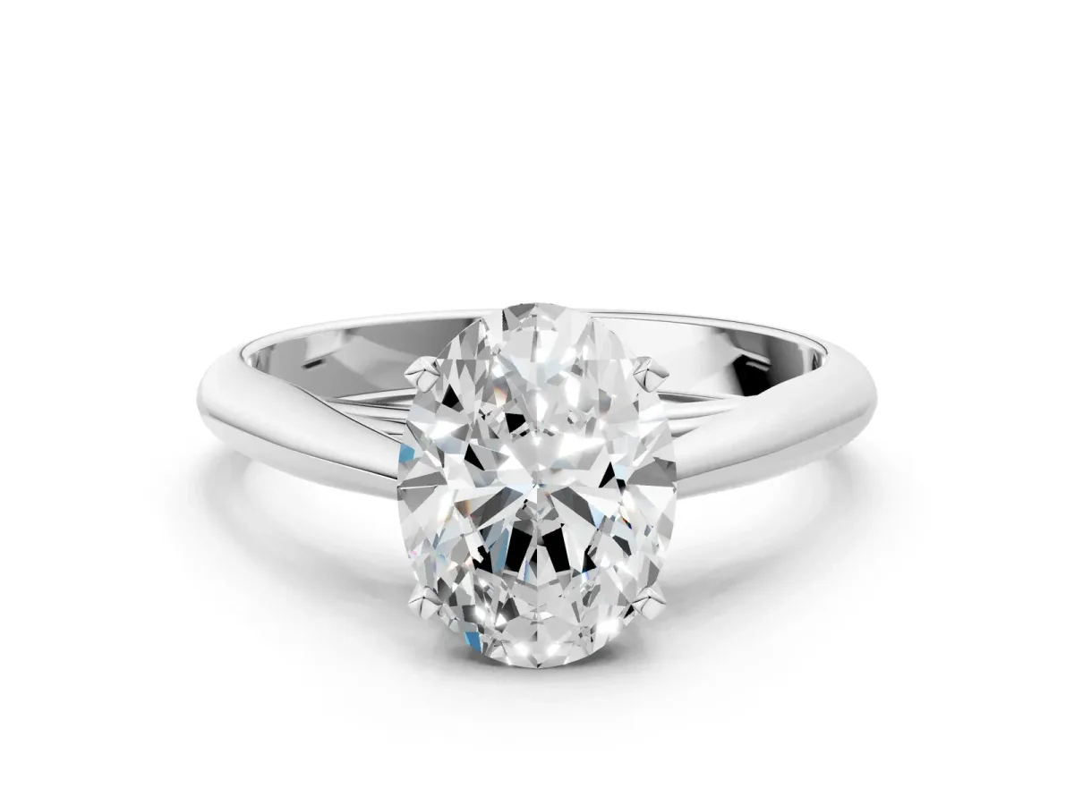 Oval Cut Diamond Solitaire Engagement Ring with Cathedral Setting and Four-Prong Mount White gold