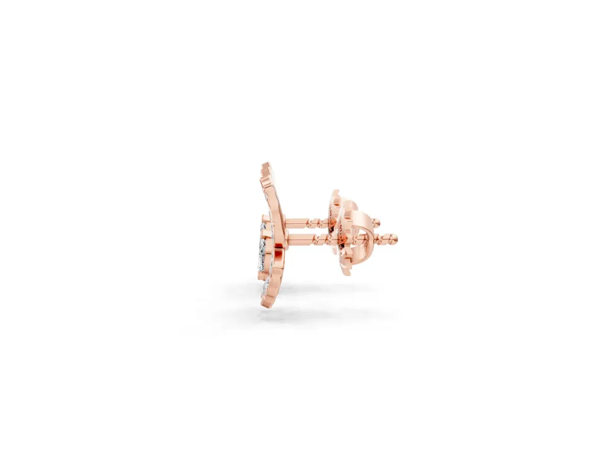 Round and Marquise Diamond Flutter Butterfly Stud Earrings Rose gold